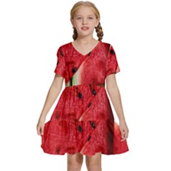 Watermelon, Fruit, Green, Red Kids  Short Sleeve Tiered Mini Dress