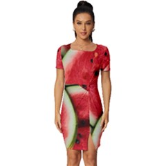 Watermelon, Fruit, Green, Red Fitted Knot Split End Bodycon Dress