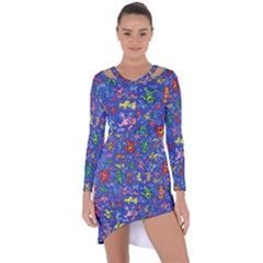 Grateful Dead Dancing Bears Pattern Asymmetric Cut-out Shift Dress