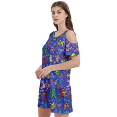 Grateful Dead Dancing Bears Pattern Women s Cold Shoulder Round Neck Mini Dress by Salmanaz77