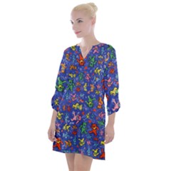 Grateful Dead Dancing Bears Pattern Open Neck Shift Dress