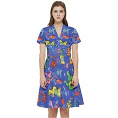 Grateful Dead Dancing Bears Pattern Short Sleeve Waist Detail Dress by Salmanaz77