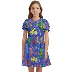 Grateful Dead Dancing Bears Pattern Kids  Bow Tie Puff Sleeve Dress by Salmanaz77