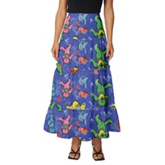 Grateful Dead Dancing Bears Pattern Tiered Ruffle Maxi Skirt