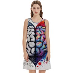 Brain Heart Math Round Neck Sleeve Casual Dress With Pockets