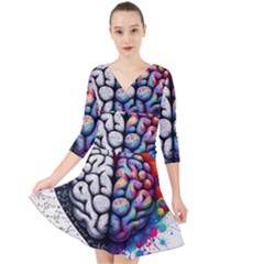 Brain Heart Math Quarter Sleeve Front Wrap Dress