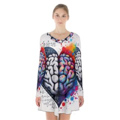 Brain Heart Math Long Sleeve Velvet V-neck Dress