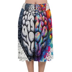 Brain Heart Math Velvet Flared Midi Skirt