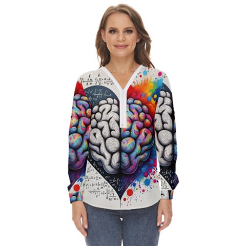 Brain Heart Math Zip Up Long Sleeve Blouse by Salmanaz77