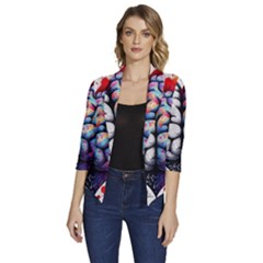 Brain Heart Math Women s Draped Front 3/4 Sleeve Shawl Collar Jacket