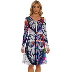 Brain Heart Math Long Sleeve Dress With Pocket