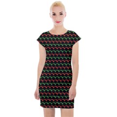 Geometric Abstract Pattern Line Cap Sleeve Bodycon Dress