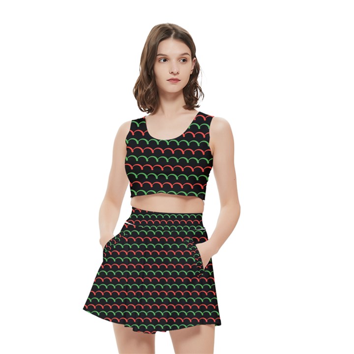 Geometric Abstract Pattern Line Women s Crop Top Pleated Skater Rave Skirt