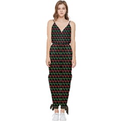 Geometric Abstract Pattern Line Sleeveless Tie Ankle Chiffon Jumpsuit