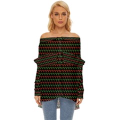 Geometric Abstract Pattern Line Off Shoulder Chiffon Pocket Shirt