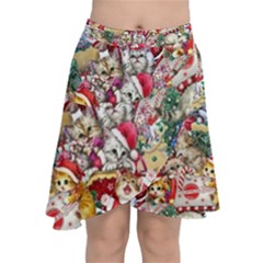 Pattern Kitten Christmas Chiffon Wrap Front Skirt