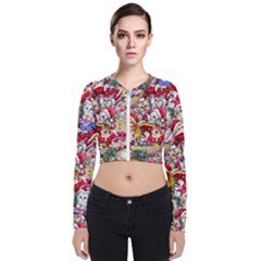 Pattern Kitten Christmas Long Sleeve Zip Up Bomber Jacket