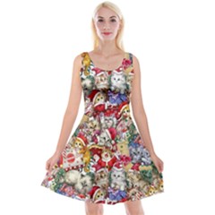 Pattern Kitten Christmas Reversible Velvet Sleeveless Dress