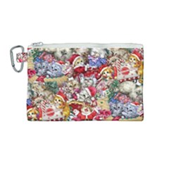 Pattern Kitten Christmas Canvas Cosmetic Bag (medium)