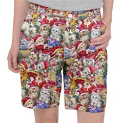 Pattern Kitten Christmas Women s Pocket Shorts