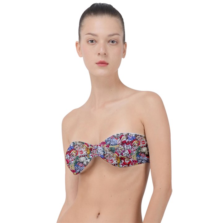 Pattern Kitten Christmas Classic Bandeau Bikini Top 