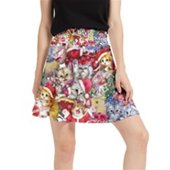 Pattern Kitten Christmas Waistband Skirt