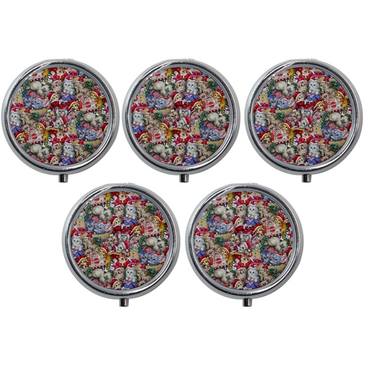 Pattern Kitten Christmas Mini Round Pill Box (Pack of 5)