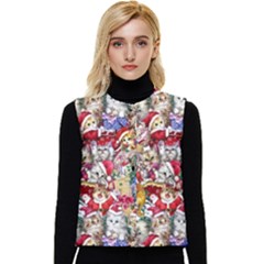 Pattern Kitten Christmas Women s Button Up Puffer Vest