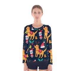 Funny Christmas Pattern Background Women s Long Sleeve T-shirt