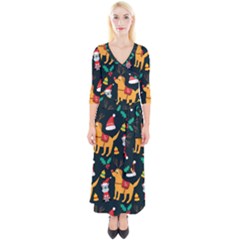 Funny Christmas Pattern Background Quarter Sleeve Wrap Maxi Dress by Ket1n9