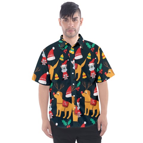 Funny Christmas Pattern Background Men s Short Sleeve Shirt by Ket1n9