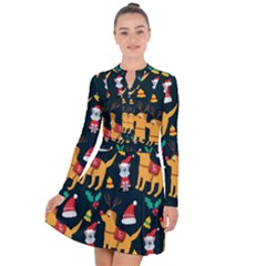 Funny Christmas Pattern Background Long Sleeve Panel Dress