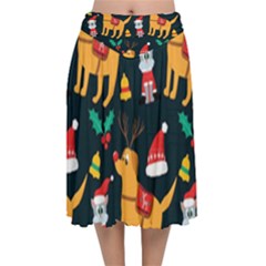 Funny Christmas Pattern Background Velvet Flared Midi Skirt by Ket1n9