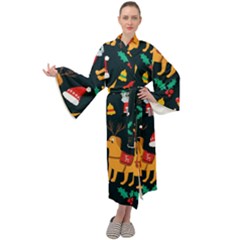 Funny Christmas Pattern Background Maxi Velvet Kimono