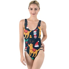 Funny Christmas Pattern Background High Leg Strappy Swimsuit by Ket1n9