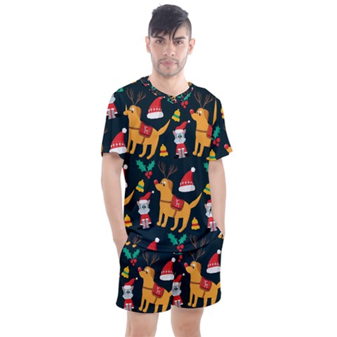 Funny Christmas Pattern Background Men s Mesh T-shirt And Shorts Set by Ket1n9