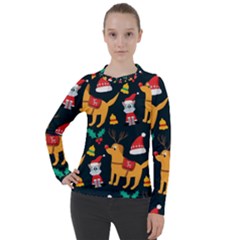 Funny Christmas Pattern Background Women s Pique Long Sleeve T-shirt