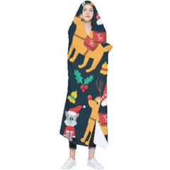 Funny Christmas Pattern Background Wearable Blanket