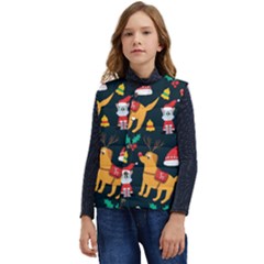 Funny Christmas Pattern Background Kid s Button Up Puffer Vest	