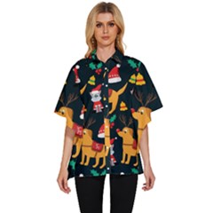 Funny Christmas Pattern Background Women s Batwing Button Up Shirt