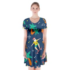 Colorful Funny Christmas Pattern Short Sleeve V-neck Flare Dress by Ket1n9