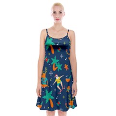 Colorful Funny Christmas Pattern Spaghetti Strap Velvet Dress