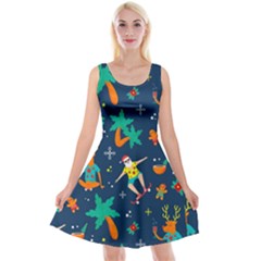 Colorful Funny Christmas Pattern Reversible Velvet Sleeveless Dress