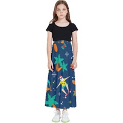 Colorful Funny Christmas Pattern Kids  Flared Maxi Skirt