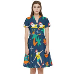 Colorful Funny Christmas Pattern Short Sleeve Waist Detail Dress