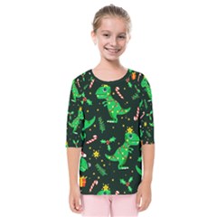 Christmas Funny Pattern Dinosaurs Kids  Quarter Sleeve Raglan T-shirt