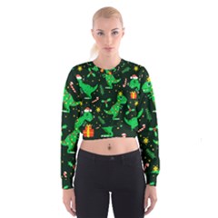 Christmas Funny Pattern Dinosaurs Cropped Sweatshirt