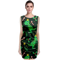 Christmas Funny Pattern Dinosaurs Sleeveless Velvet Midi Dress