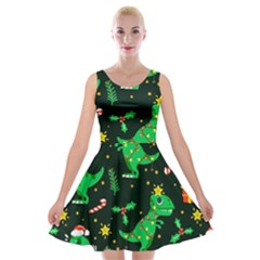 Christmas Funny Pattern Dinosaurs Velvet Skater Dress