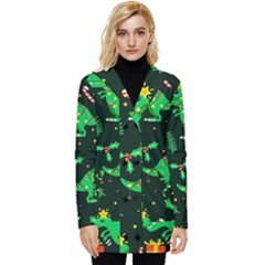 Christmas Funny Pattern Dinosaurs Button Up Hooded Coat 